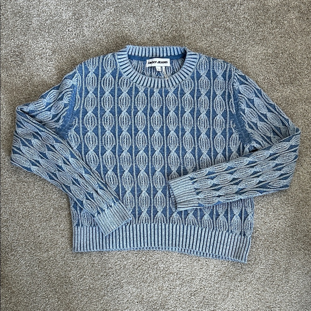 DKNY Blue Patterned Crewneck Sweater